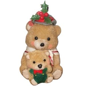 Vintage Flocked Oktoberfest Bears Christmas Tree Ornament 3” Decoration